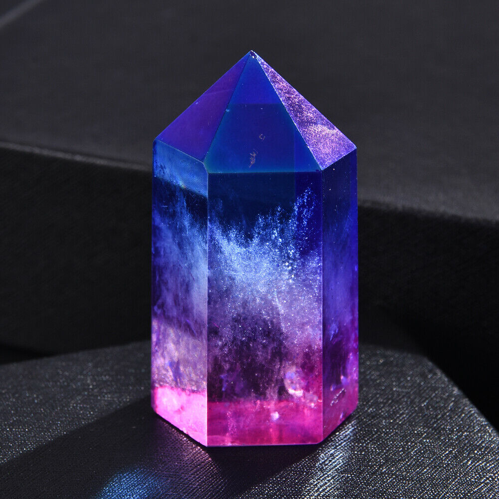 TOPï¼Natural Titanium Rainbow Quartz Obelisk Wand Crystal Tower Point Healing USA