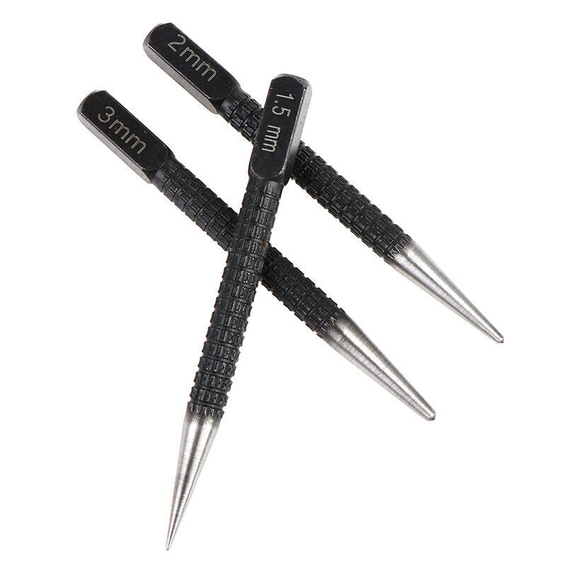 3Pcs/Set Non Slip Center Punch Pin Set Drill Bit Alloy Steel 3/32" Wood Meta KX