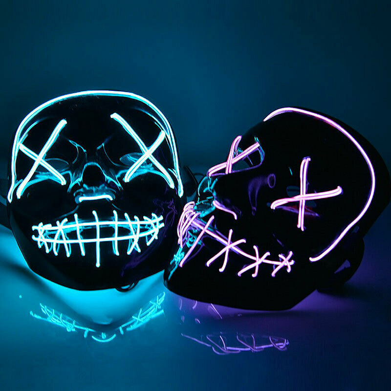 2 X Masks LED Halloween La Purge - Blue for Man And Fuchsia for Woman