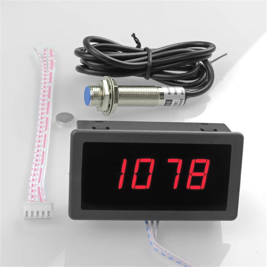 4 Digital Red LED Tachometer +Pusle Signal NPN Proximity Switch Sensor 3 Wires