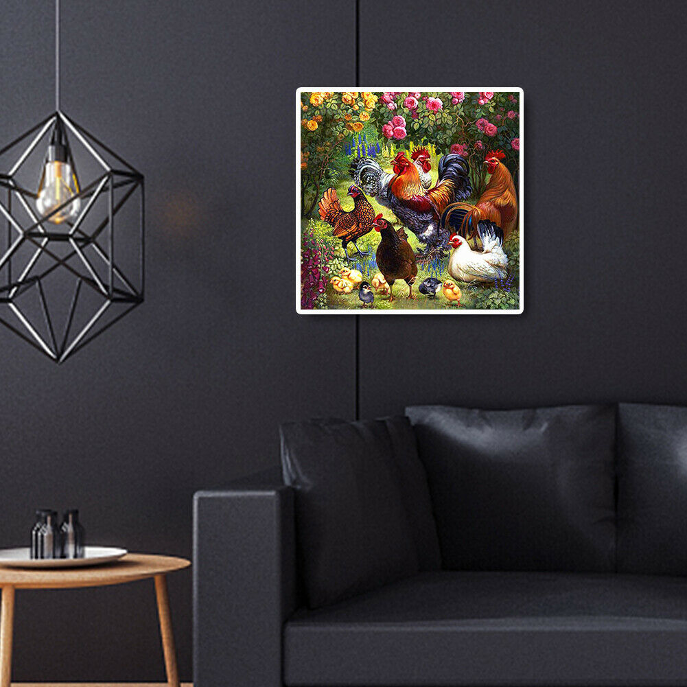 DIY Diamond Full Square Drill Painting Garden Chickens Rhinestone Picture @
