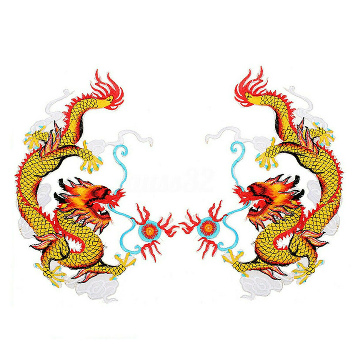 1 Pair Chinese Dragon Embroidered Patches Animal Sew or Iron on Patches Applique