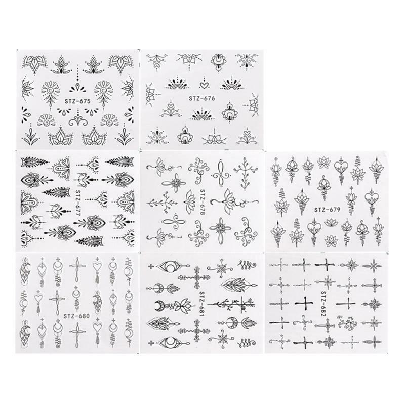 Nail Art Stickers Water Transfer DIY Nail Decals Butterfly Flowers Feathers