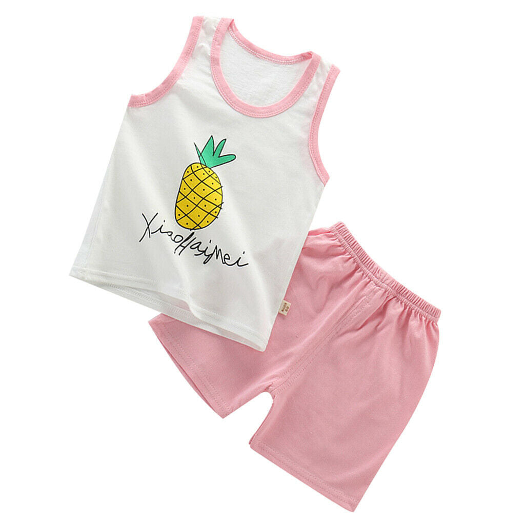Children Vest Shorts Suit Summer Cotton Vest Suit Pink Pineapple 55