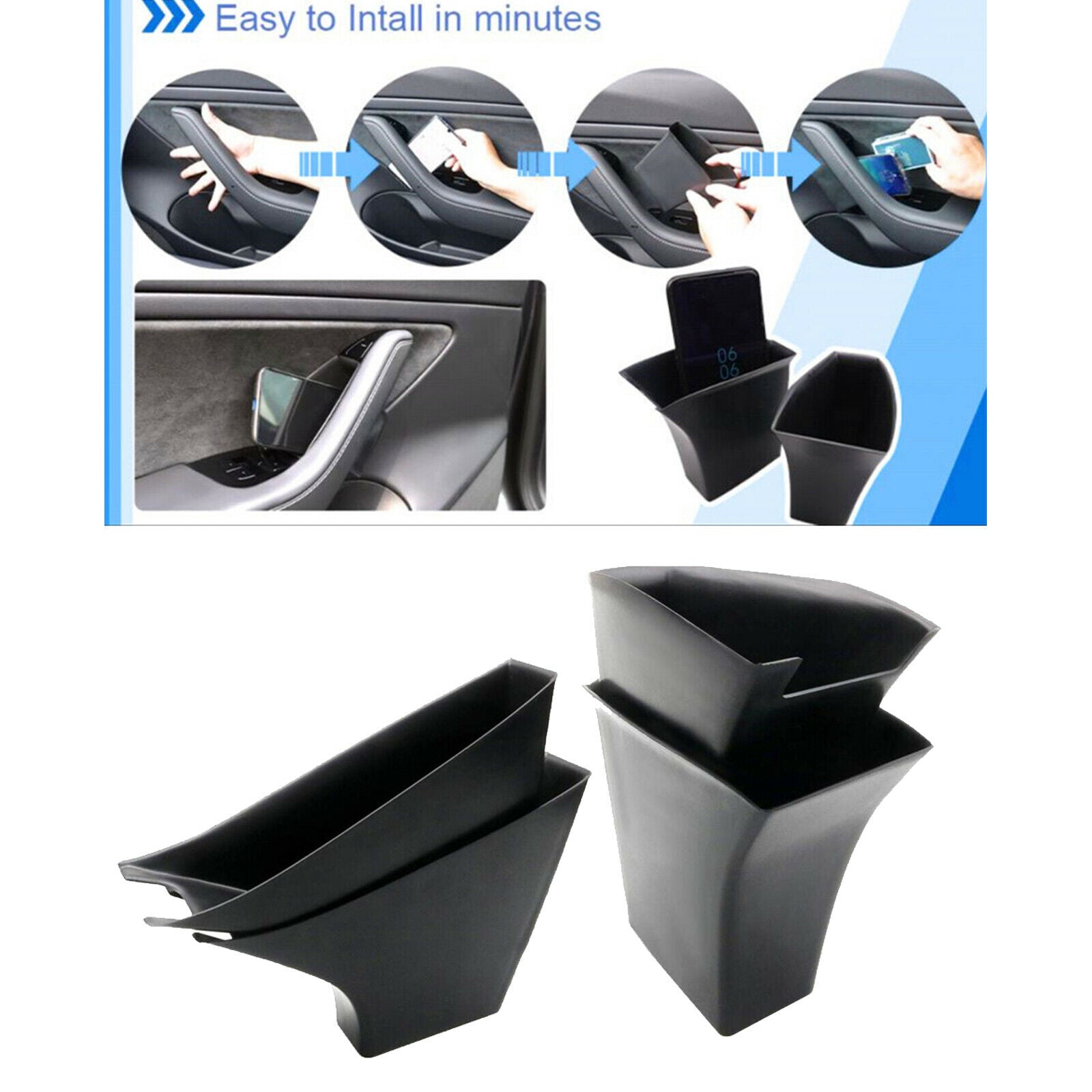 4x Car Side Door Storage Box for Tesla Functional Cover Handle Phone Parts