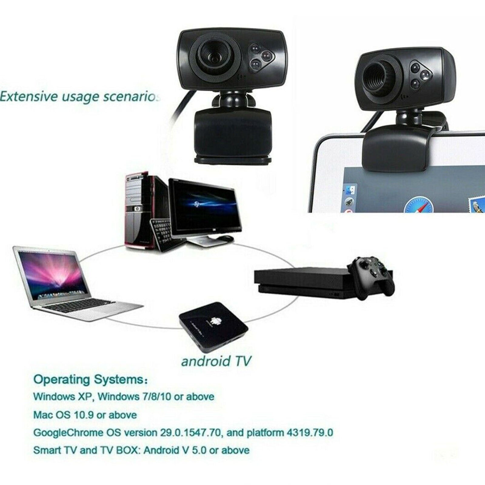 Full HD 50MP Webcam USB 3 LED Video Camera With Microphone For PC Laptop Clip On