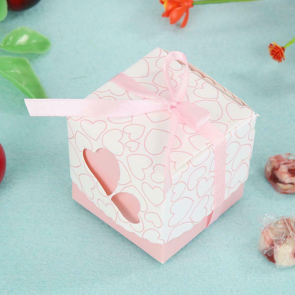 10pcs Double Heart Cut Hollow Candy Boxes Wedding Valentine Gift (Pink) @