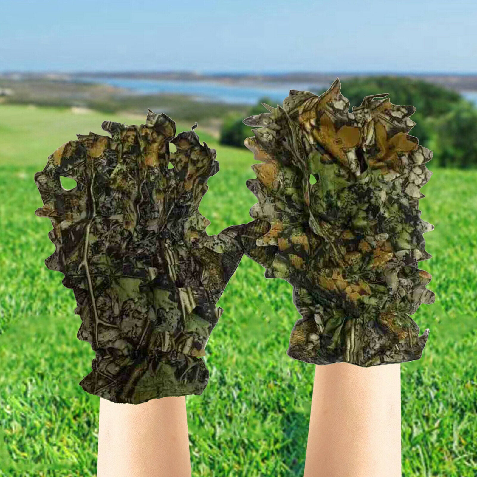 Pair Outdoor Bionic Camouflage Thin Gloves Climbing Cycling Shooting Hunting