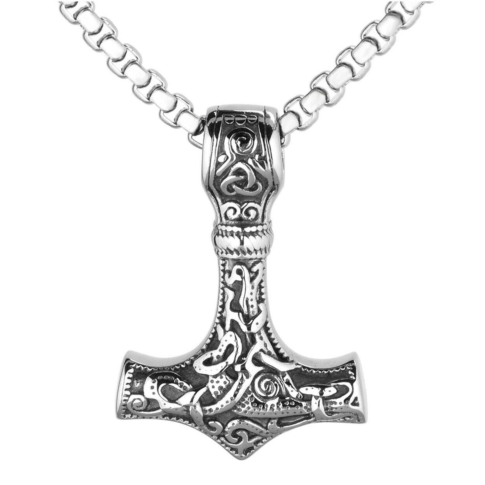 Stainless Steel Norse Viking Thor’s Hammer Mjolnir Odin Pendant Necklace Fashion