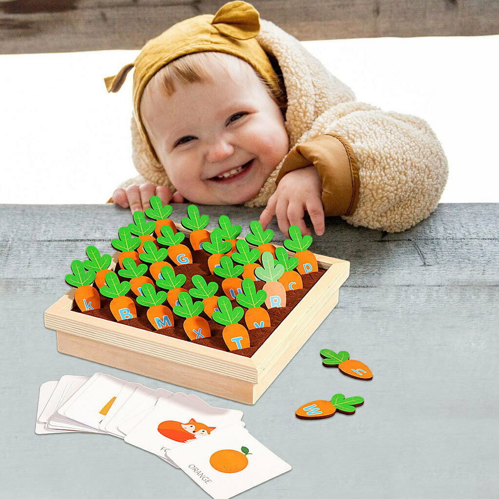 Baby Montessori Wooden Pulling Carrots Game Education Language Toys for Kids