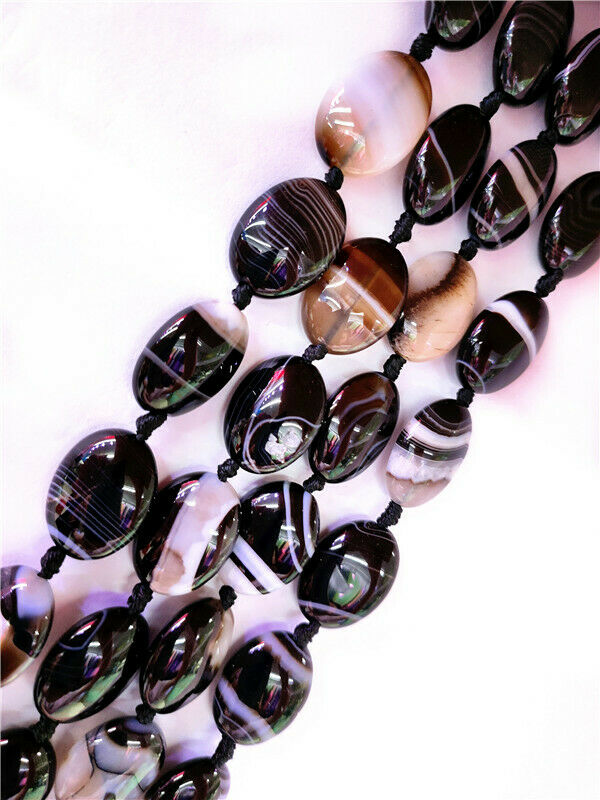 1 Strand 20x15x8mm Black Stripes Onyx Agate Oval Spacer Loose Beads 15.5" HH8542