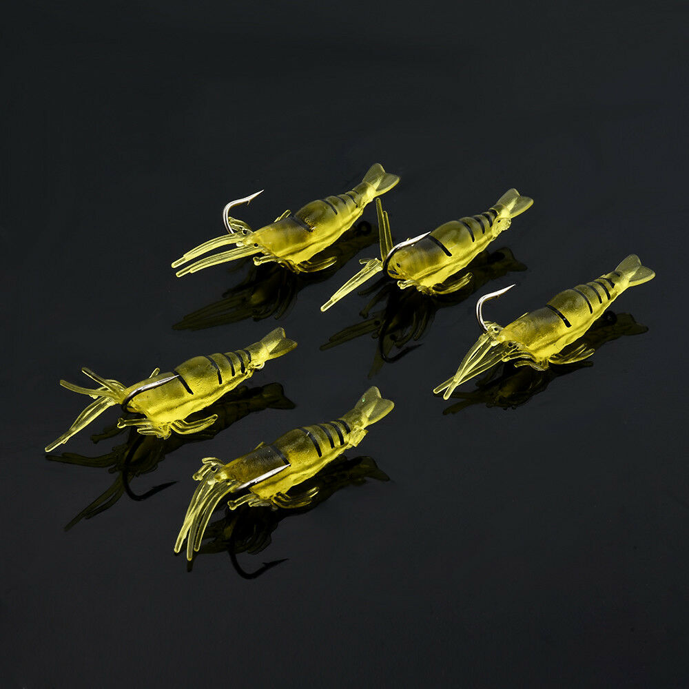 5PCS Soft Lures Bait Shrimp Fishing Simulation Prawn Saltwater Hooks Fish New