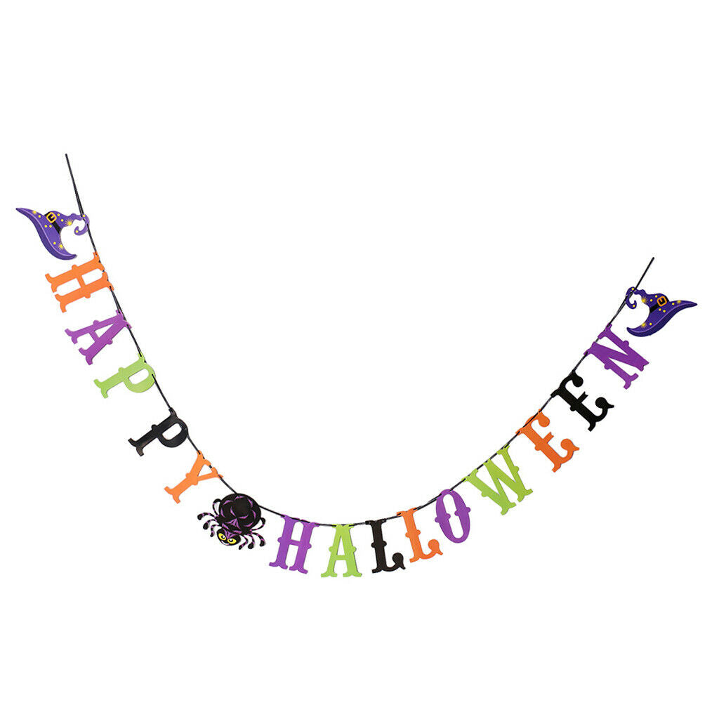 Happy Halloween Bunting Banner Spider Witch Hat Pennant Party Hanging Decor