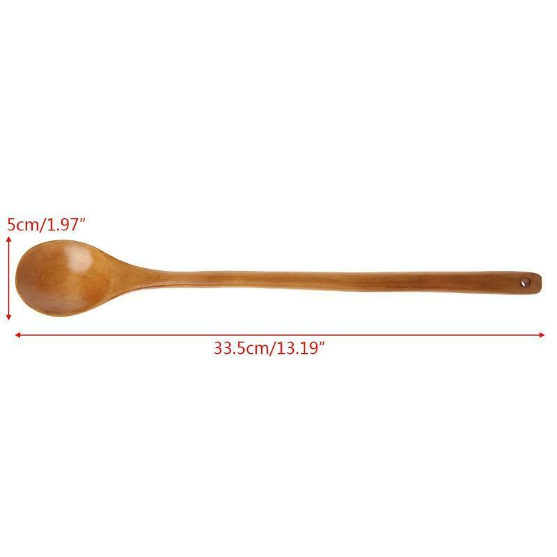 Long Handle Wooden Spoon Soup Kitchen Utensil Coffee Tea Table Scoop Cutlery