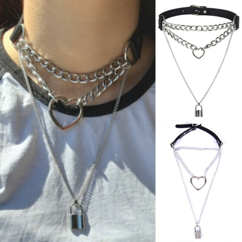Gothic Lock Chain Multilayer Choker Necklace Sexy Collar Neck Ring Jewelr.l8