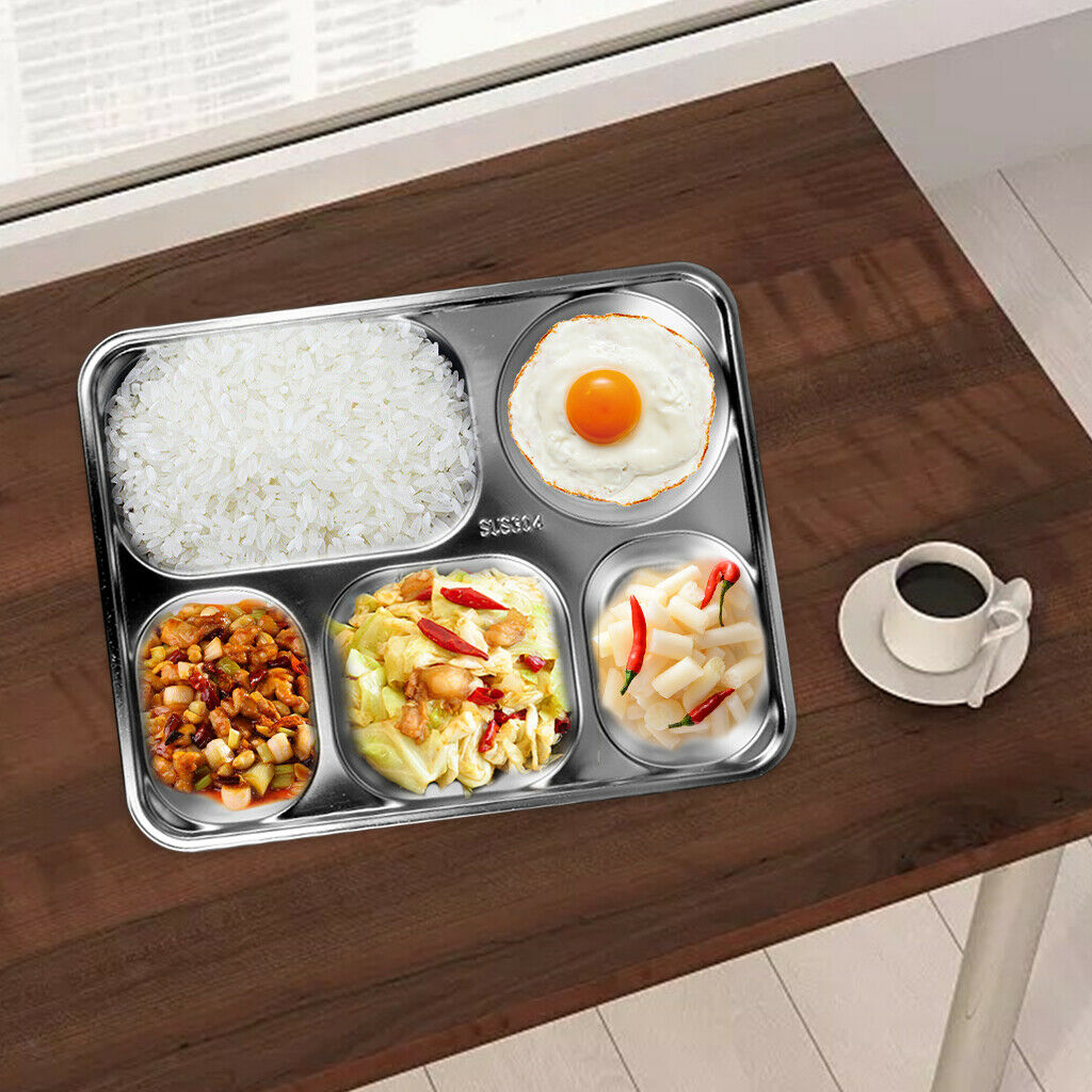 3PCS Divided Stainless Steel Dinner Tray Food Plate Dish for School Camping