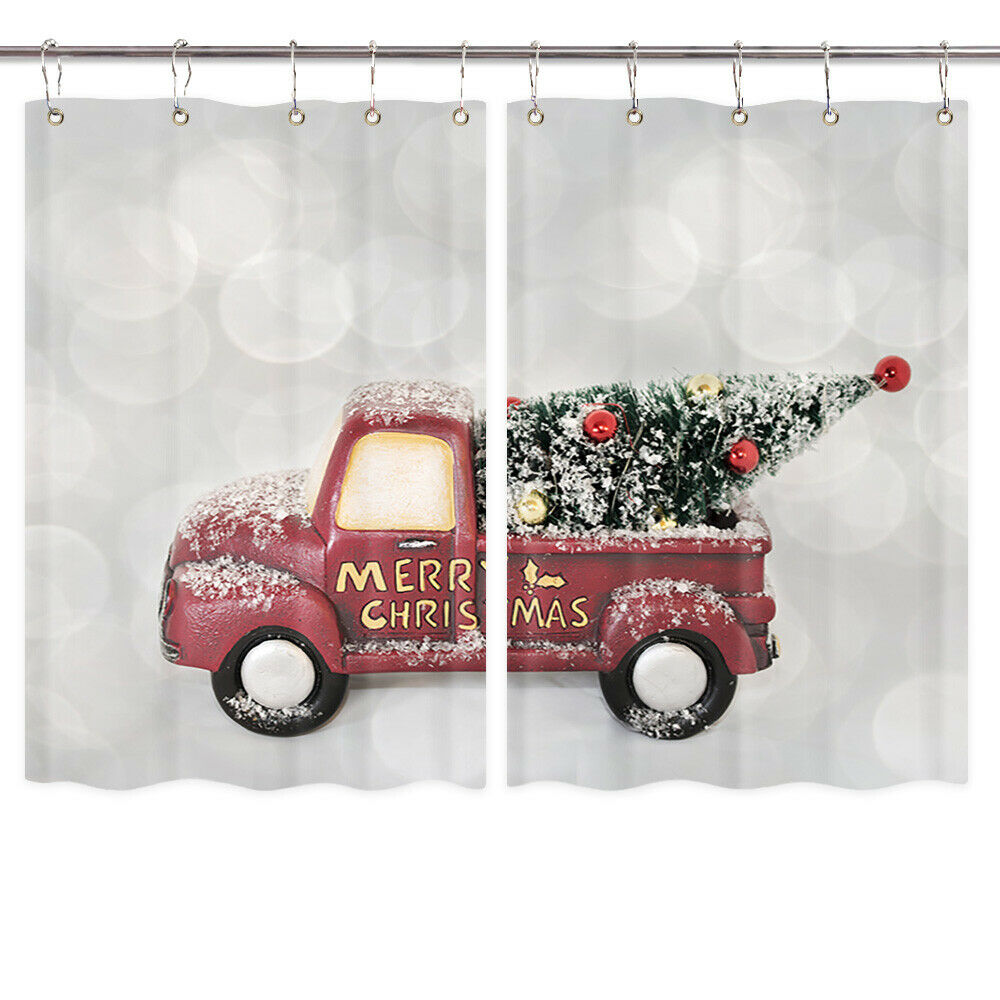 Christmas Red Car Window Curtain Treatments Kitchen Curtains 2 Panels 55X39"