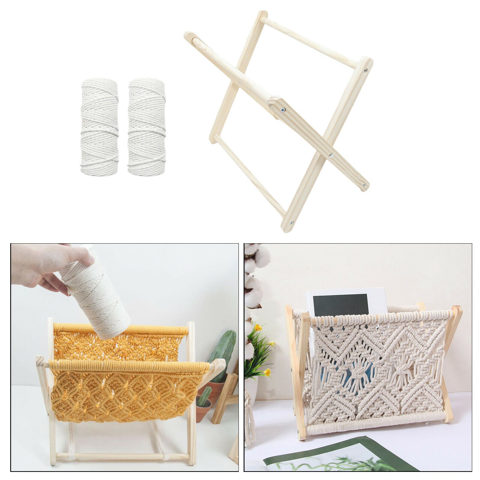 Macrame Magazine Rack DIY Assemble Storage Holder Home Organizer Desk Decors