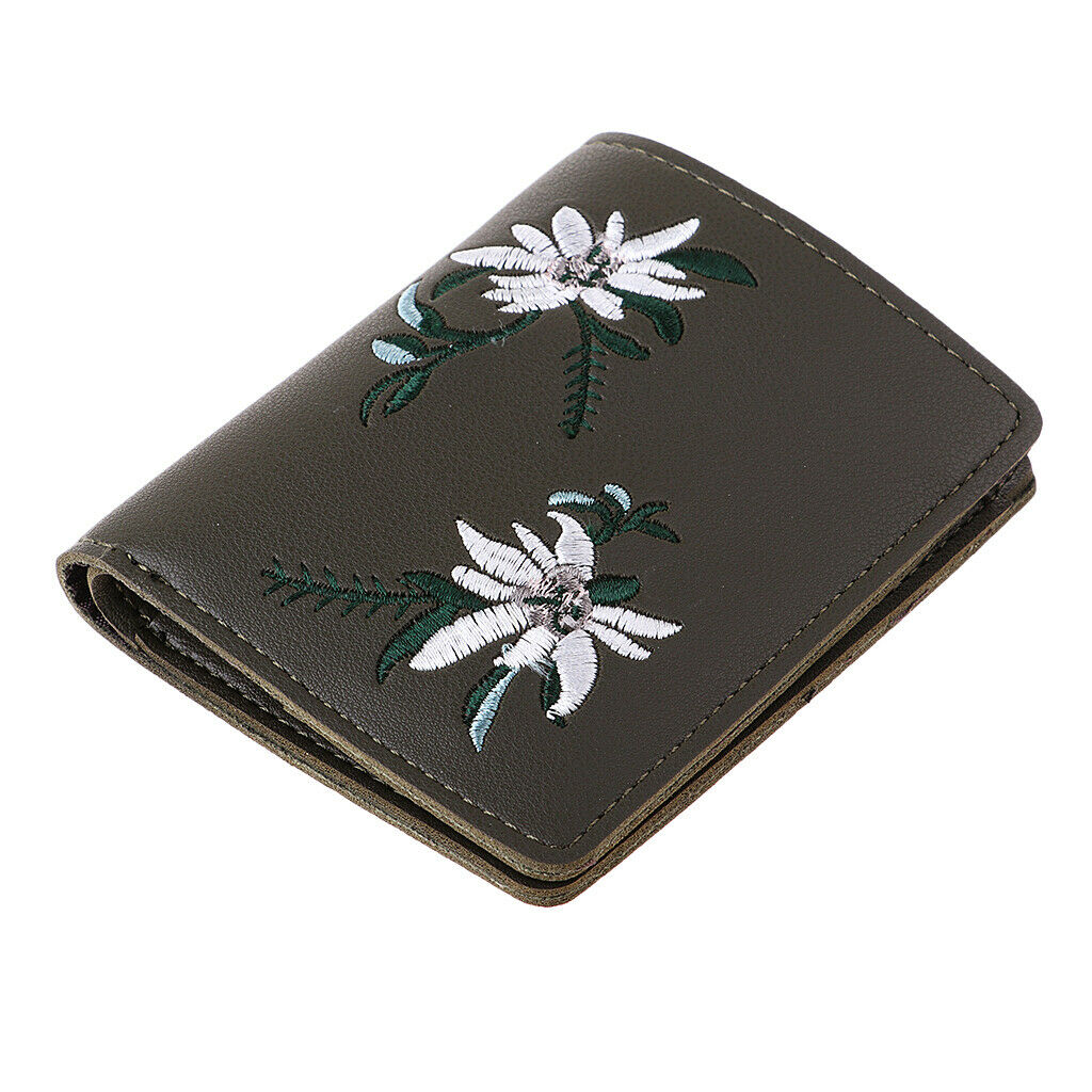 Women Girls Retro Embroidery Wallet Coin Card Holder Purse Bag Deep Green