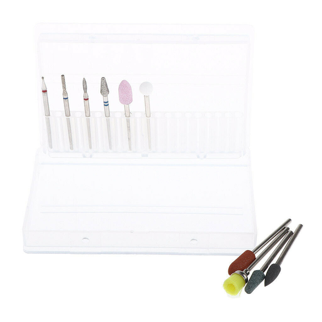 10x Nail Drill Bits Cuticle Clean Polishing Buffing Bits Brush Manicure Set -