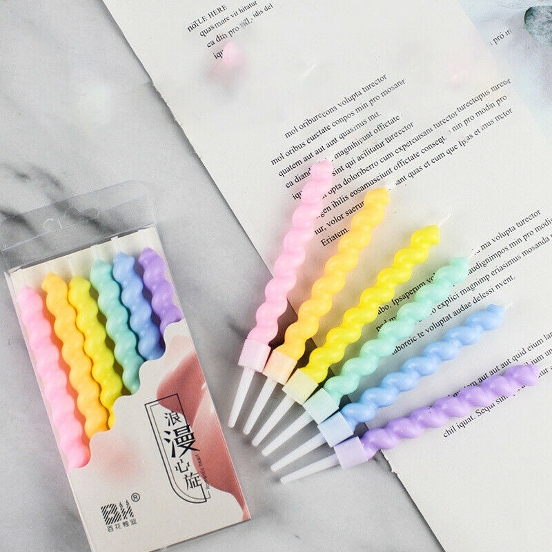 6pcs/set Thread Color Birthday Candles With Stand Cake Candle Party Suppl.l8