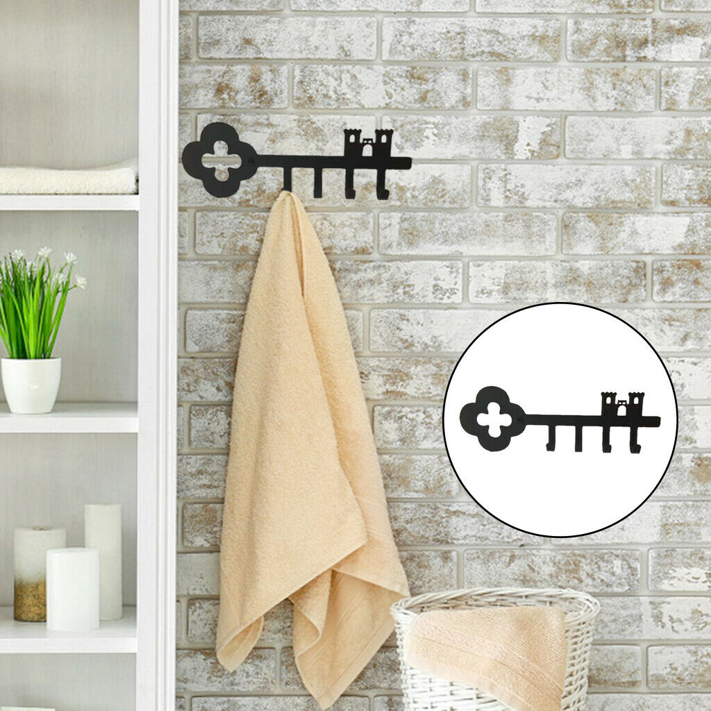 Metal Key Hanger 4 Hooks Rack Wall Mounted Decorative Storage Decor Black