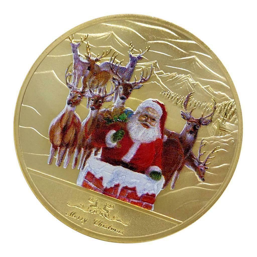 1piece Happy New Year Santa Claus Coin 40mm Collectable Badges Golden