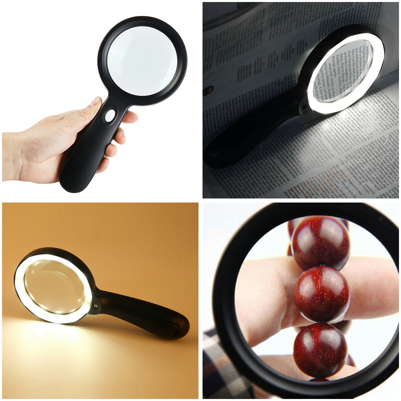 Handheld Lighted Magnifying Glass 10X Lens w/12 LED for Maps Soldering