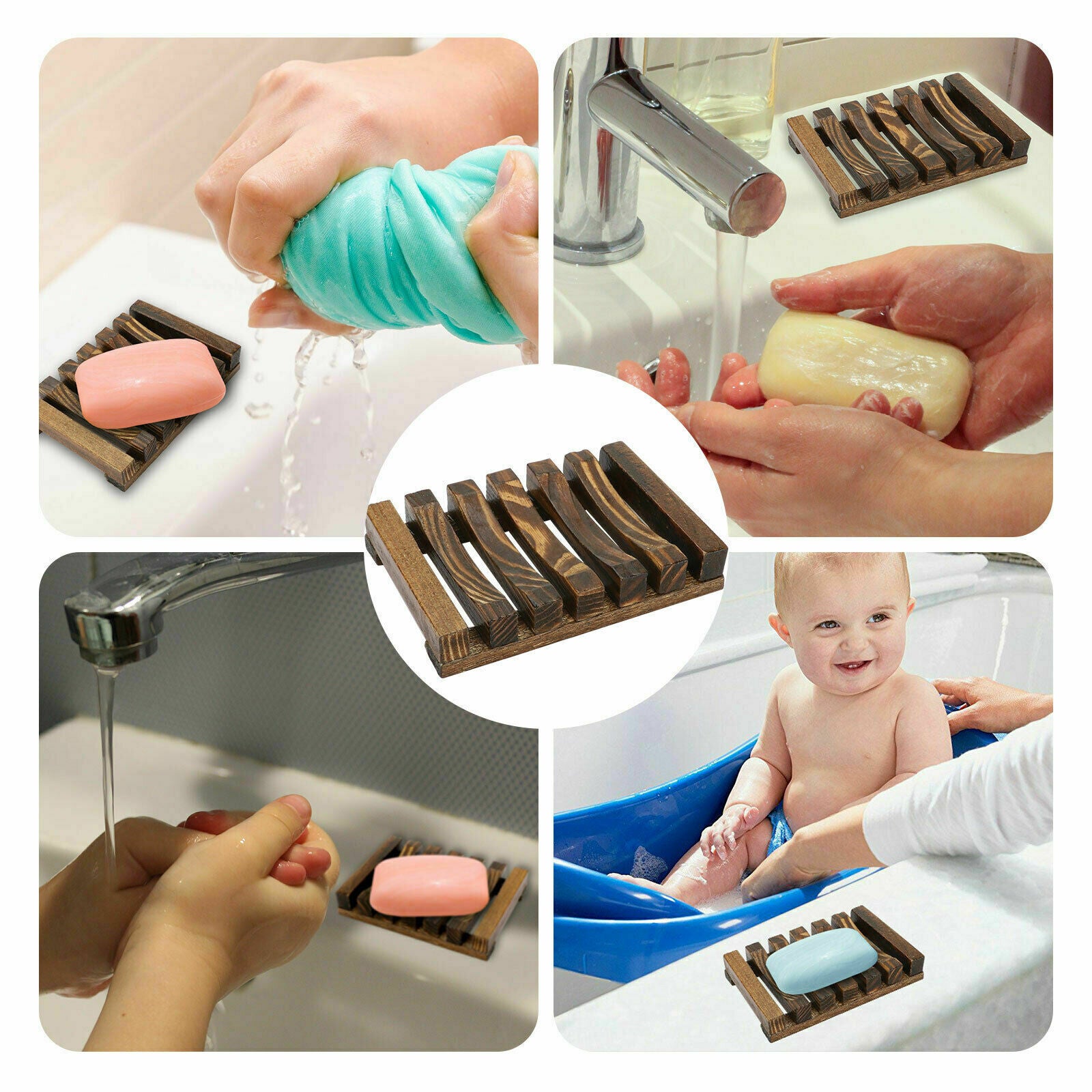3pcs Wooden Bamboo Soap Dish Tray Storage Case Holder Container Kitchen Bathroom