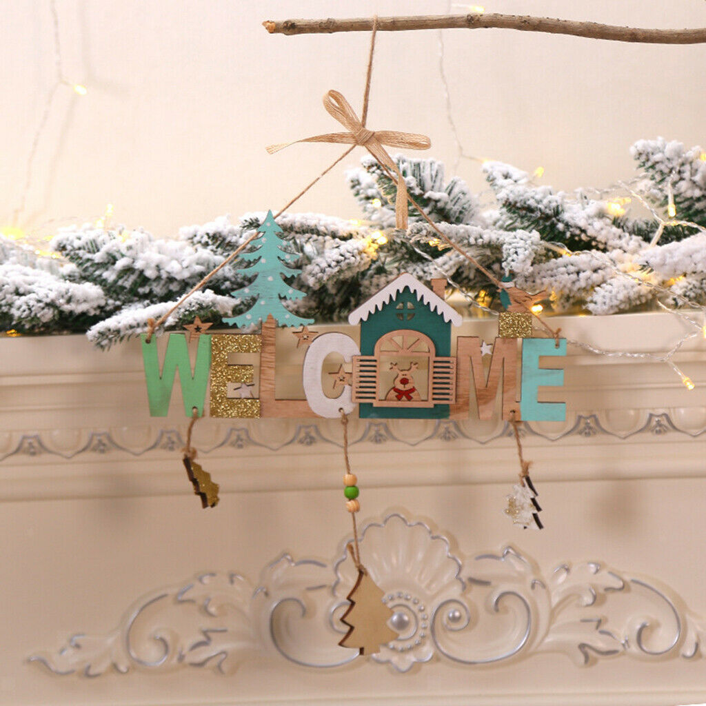 Christmas Elk Xmas Tree Welcome Guest Sign -Wooden Hanging Plaque For Xmas