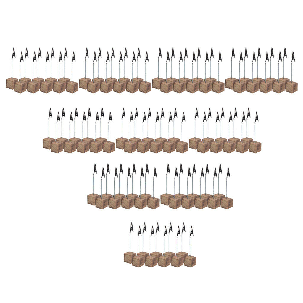 Set 100 Wooden Base Wire Photo Clip Wedding Table Place Card Holder Decor