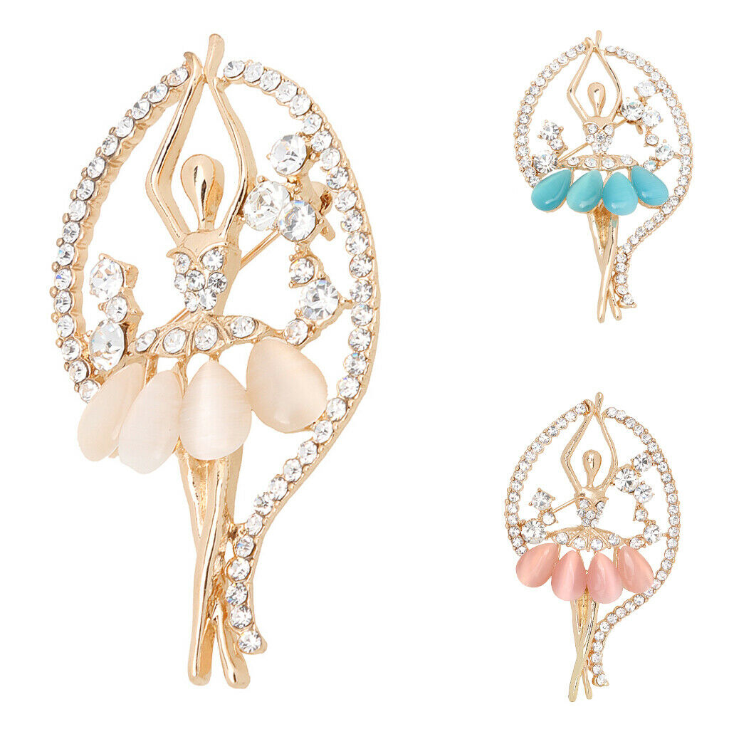 Rhinestone Crystal Ballerina Broach Pin   Wedding Gift Blue