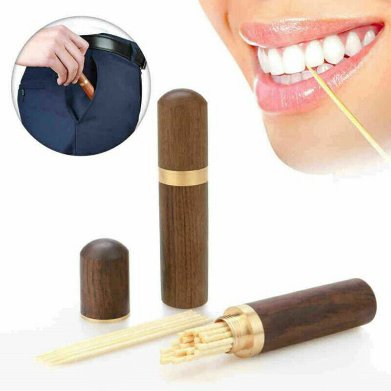 2Pcs Portable Toothpick Bucket Wood Toothpick Holder Bucket Mini Box Needle  SJ