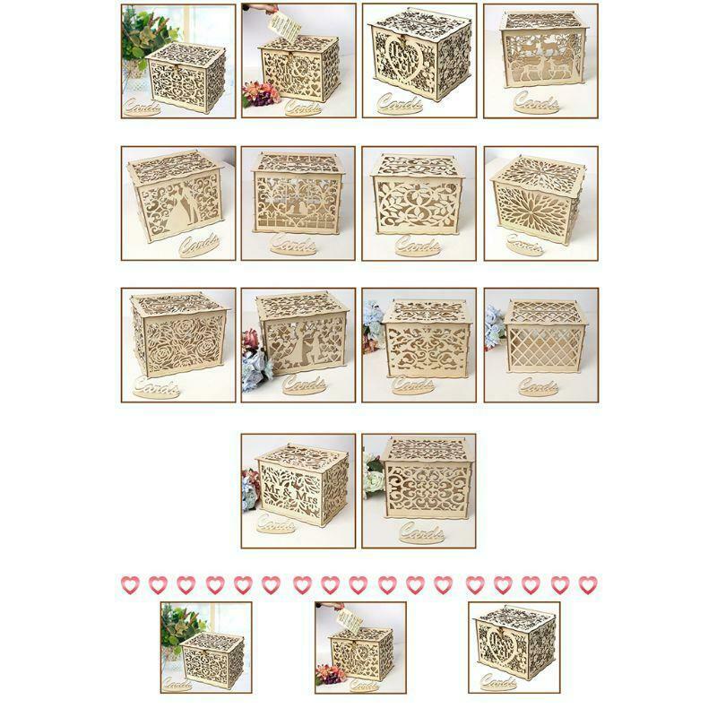 DIY Wedding Gift Rose Flower Wooden Card Money Box Case With Lock Rustic Party