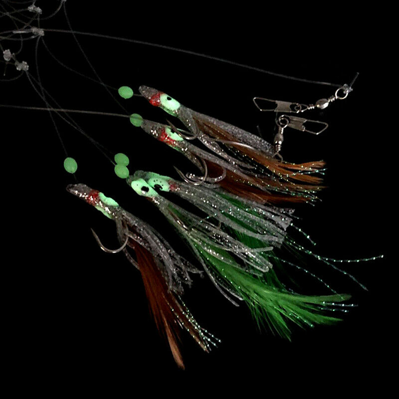 5 In 1 Night Luminous Soft Fishing Lure Fishhook Octopus Feather Fishing .l8