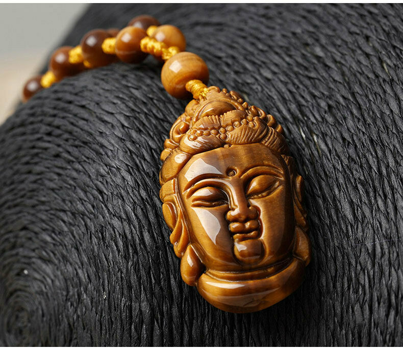 100% natural tiger eye stone carving Guanyin head pendant 41-23mm