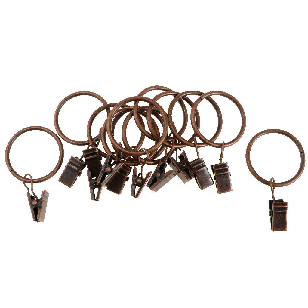 24 Pieces Metal Curtains Drapery Rings Sliding Hook with Clips Copper 25mm