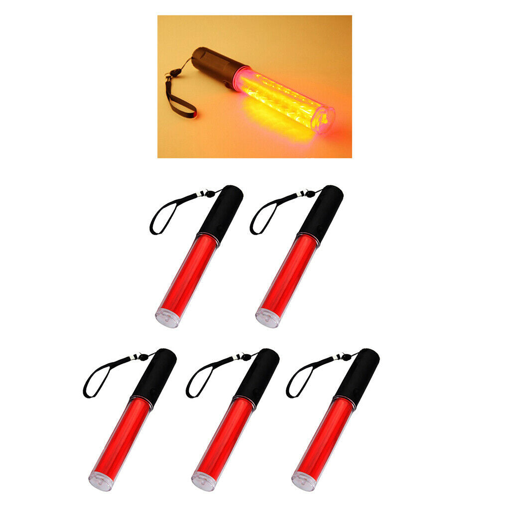 5pcs Red LED Traffic Safety Baton Light 10 inch