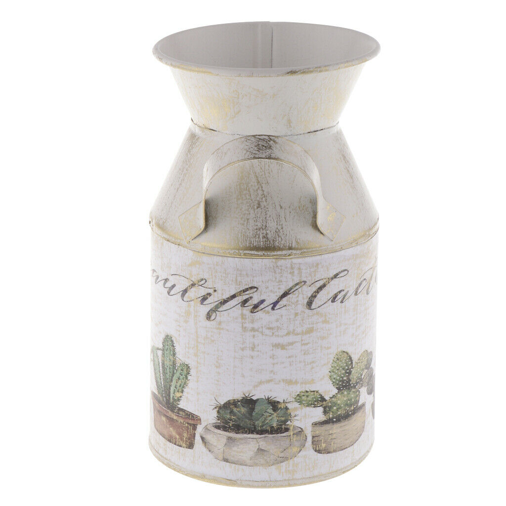 Cute Farmhouse Style Painting Metal FlowerVase Flower Pitcher Size S
