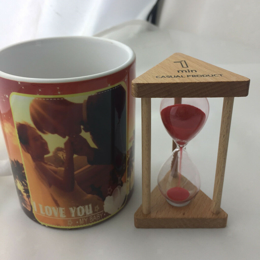 Wooden Frame Sandglass Hourglass Sand Timer Clock Home - Red Sand