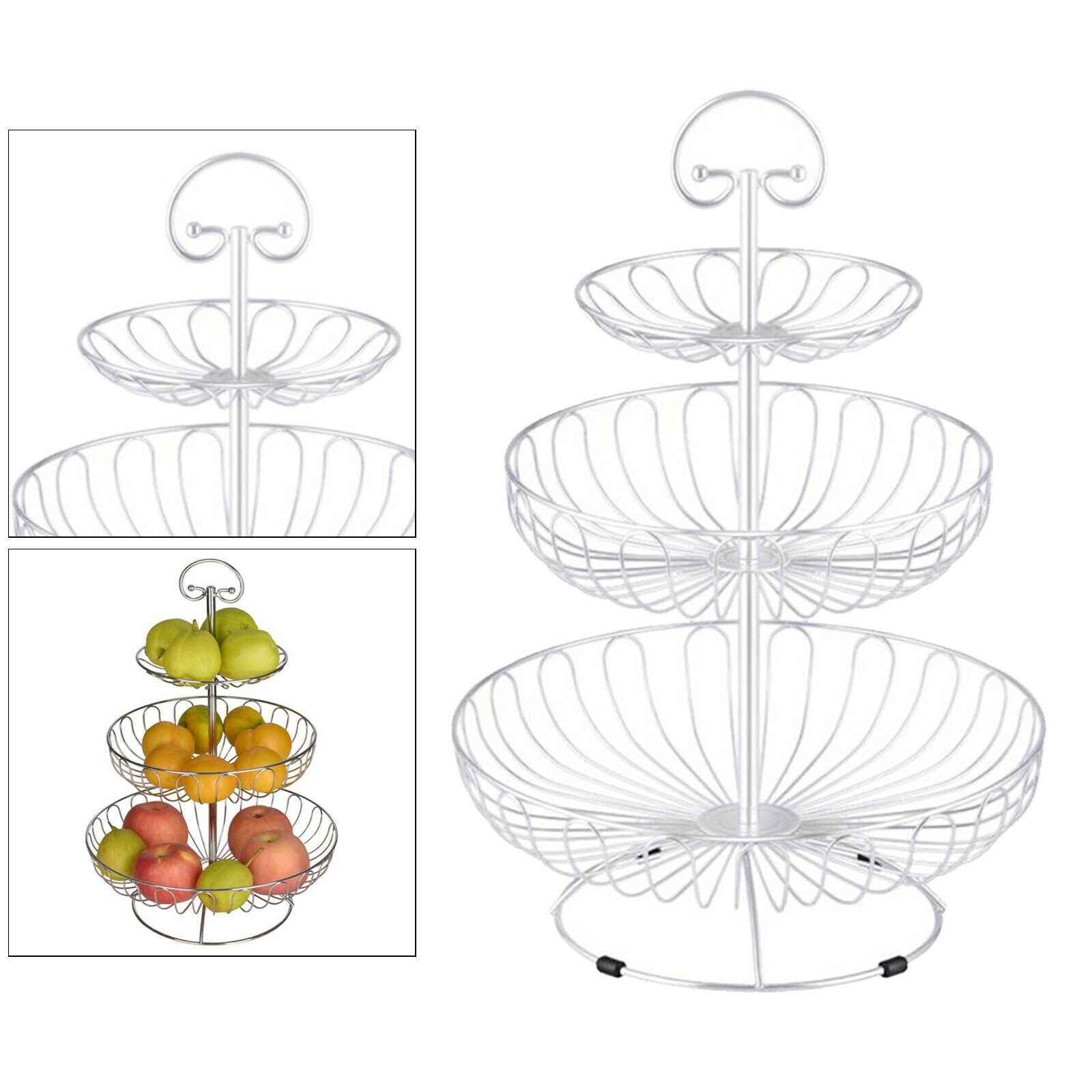 Metal Wire Countertop Basket Rack Stand for Fruit, Vegetables, Snacks White