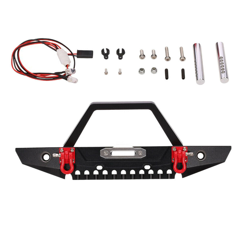 Metal Front Bumper w/ 2 LED Headlights for Axial SCX10 1/10 RC Rock Crawler