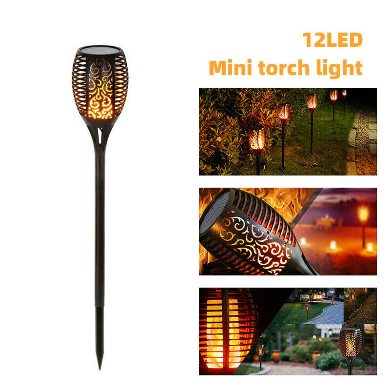4X 12LED Flame Solar Torch Light Waterproof Flickering Dancing Path Garden Lamp