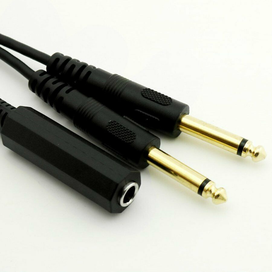 1pc 6.35mm 1/4 inch Stereo TRS Female to 2 Dual 6.35mm Mono TS Male Y SplitterD6