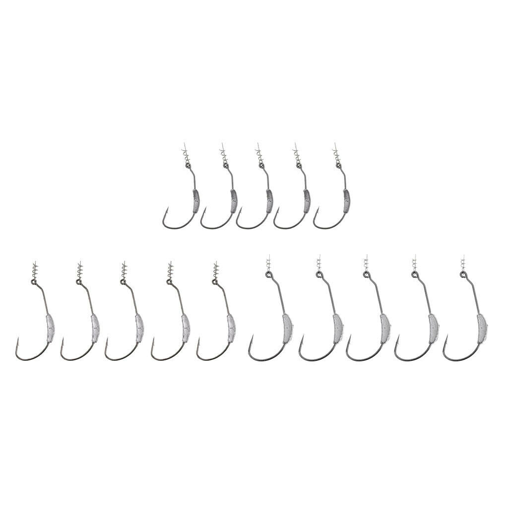Pack of 15 Weighted Spring Twist Lock Weedless Fishing Hooks 2/3/7g Hook