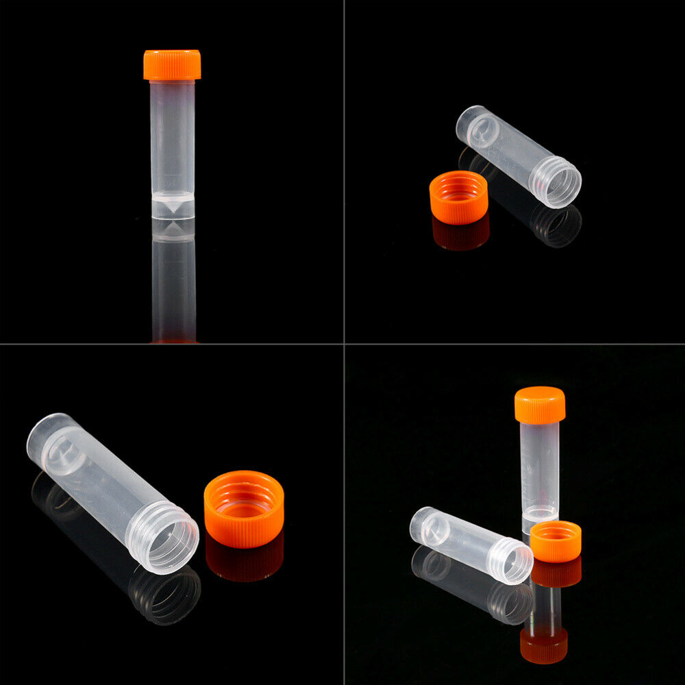 10pcs 5ml 58mm Lab Plastic Frozen Test Tubes Vial Seal Cap Container w/Gasket