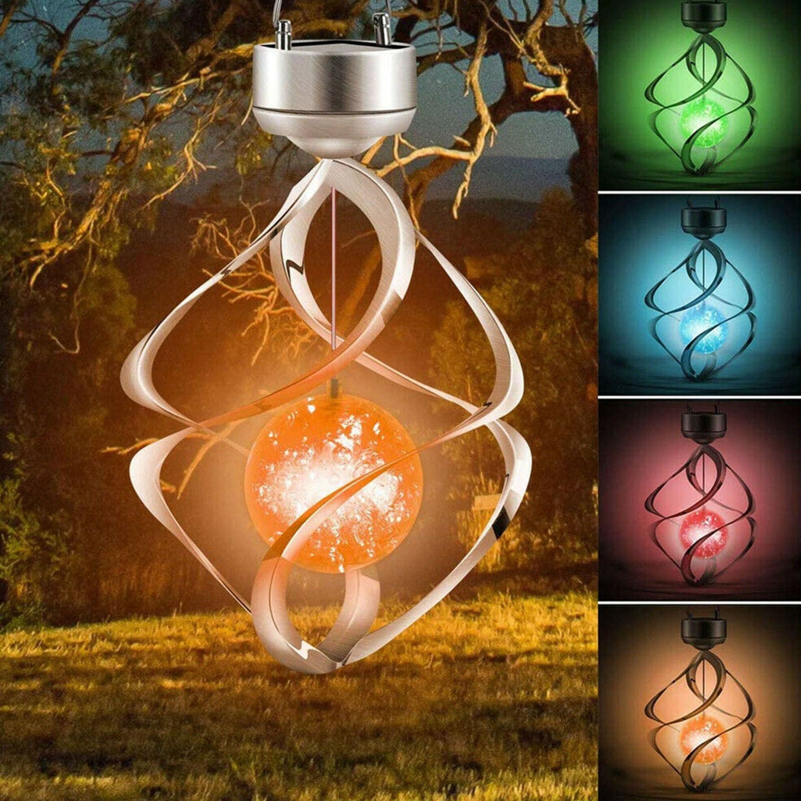 Solar LED Wind Spinner Color Changing Lamp Outdoor Hanging Wind Chime Light