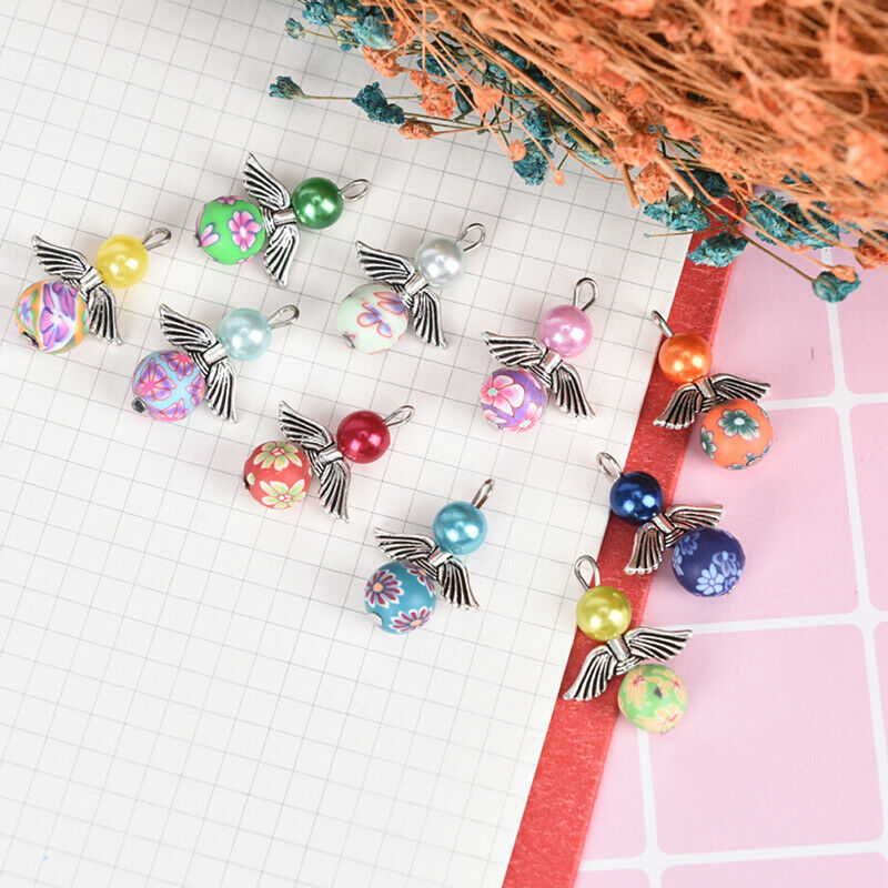 10Pcs Mixed Polymer Clay Dancing Angel Wings Charms Pendant DIY Jewelry Findi SJ
