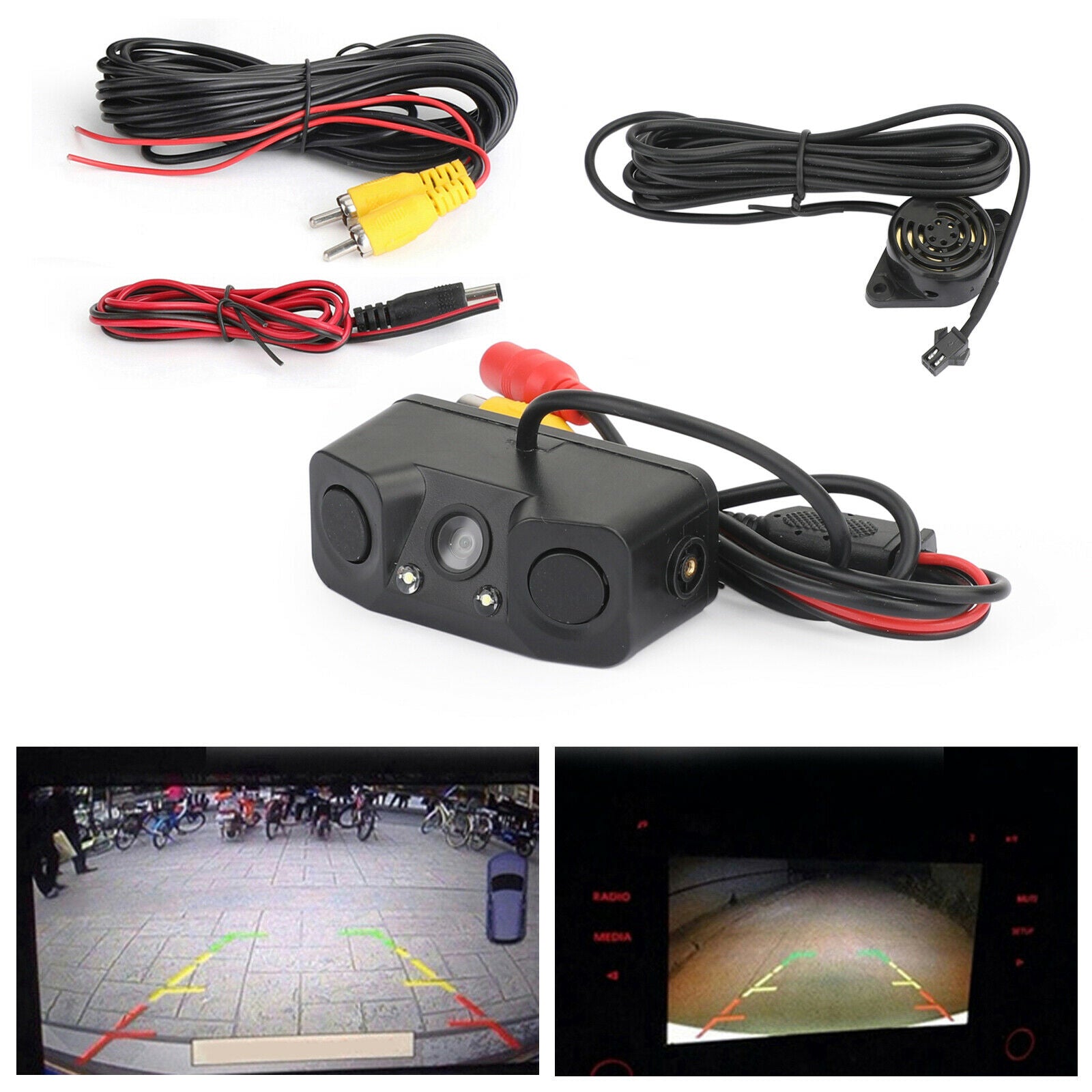 3in1 Car Reversing Rear View Camera Backup Radar Parking Sensor in one Cam CN