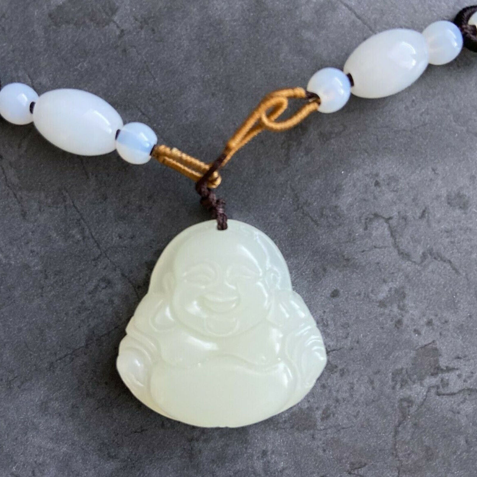 Laughing Buddha Jade Pendant Necklace